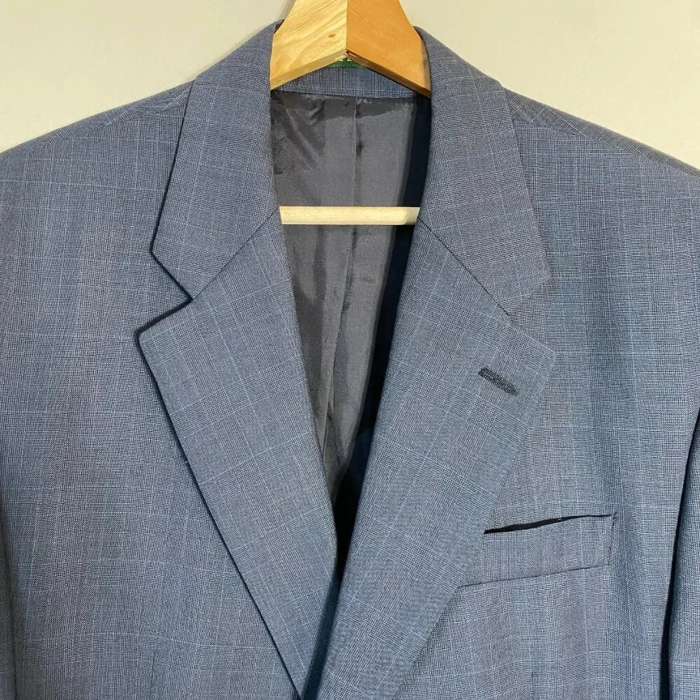 Lauren Ralph Lauren Wool Plaid Sport Coat Men's 42R Dinner Jacket Blazer Navy